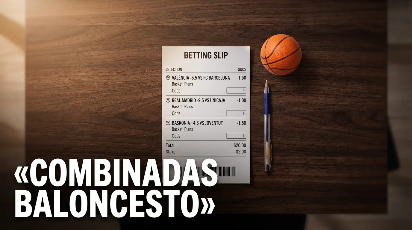 Apuestas combinadas de baloncesto — bolígrafo sobre hoja con varias selecciones de partidos