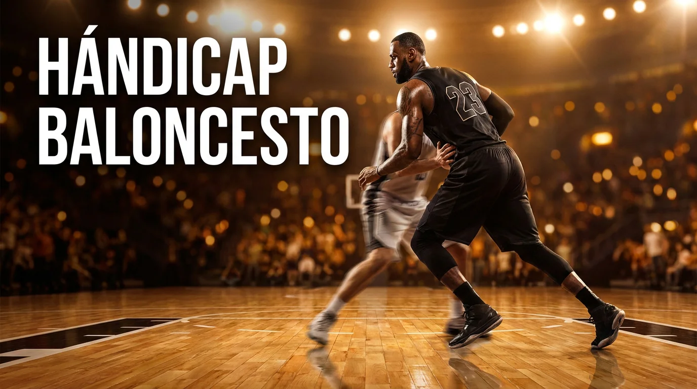 Apuestas con hándicap en baloncesto — jugador de baloncesto en cancha con marcador parcial
