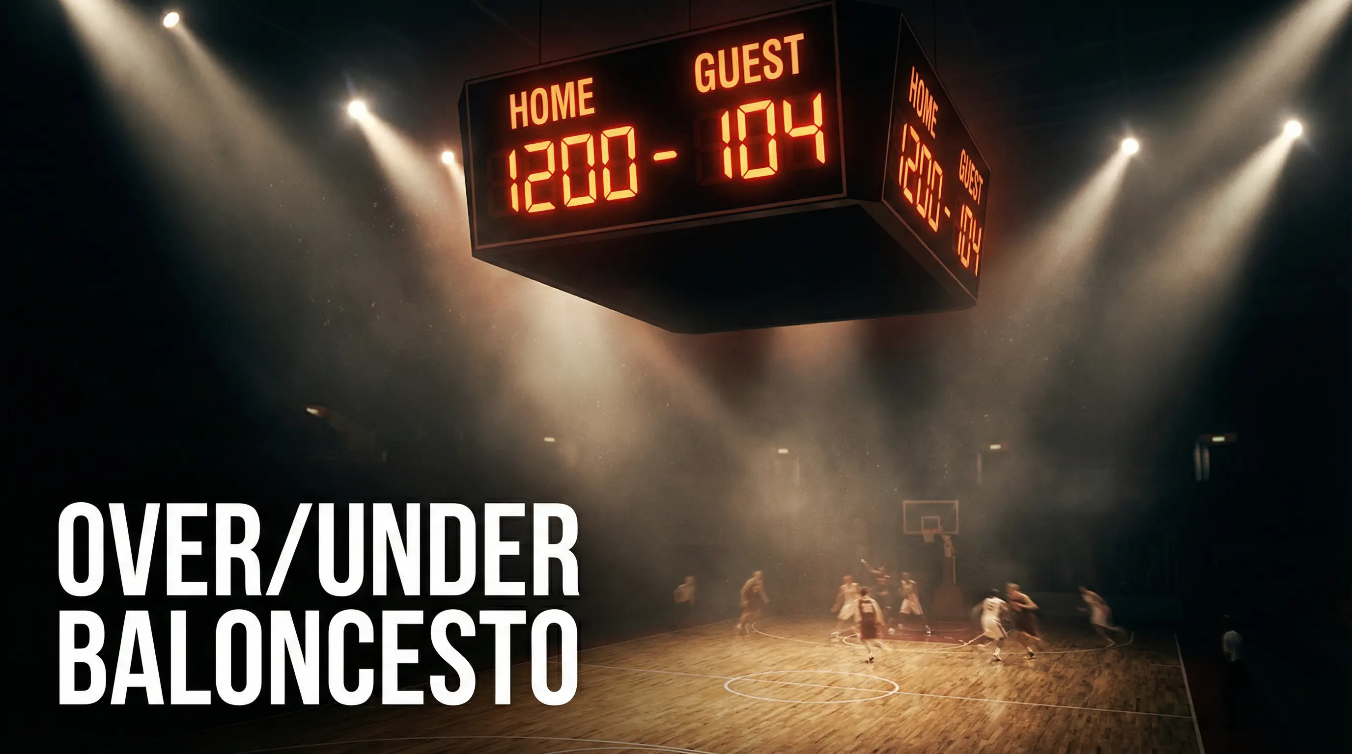 Apuestas over/under en baloncesto — marcador electrónico de pabellón con puntos totales
