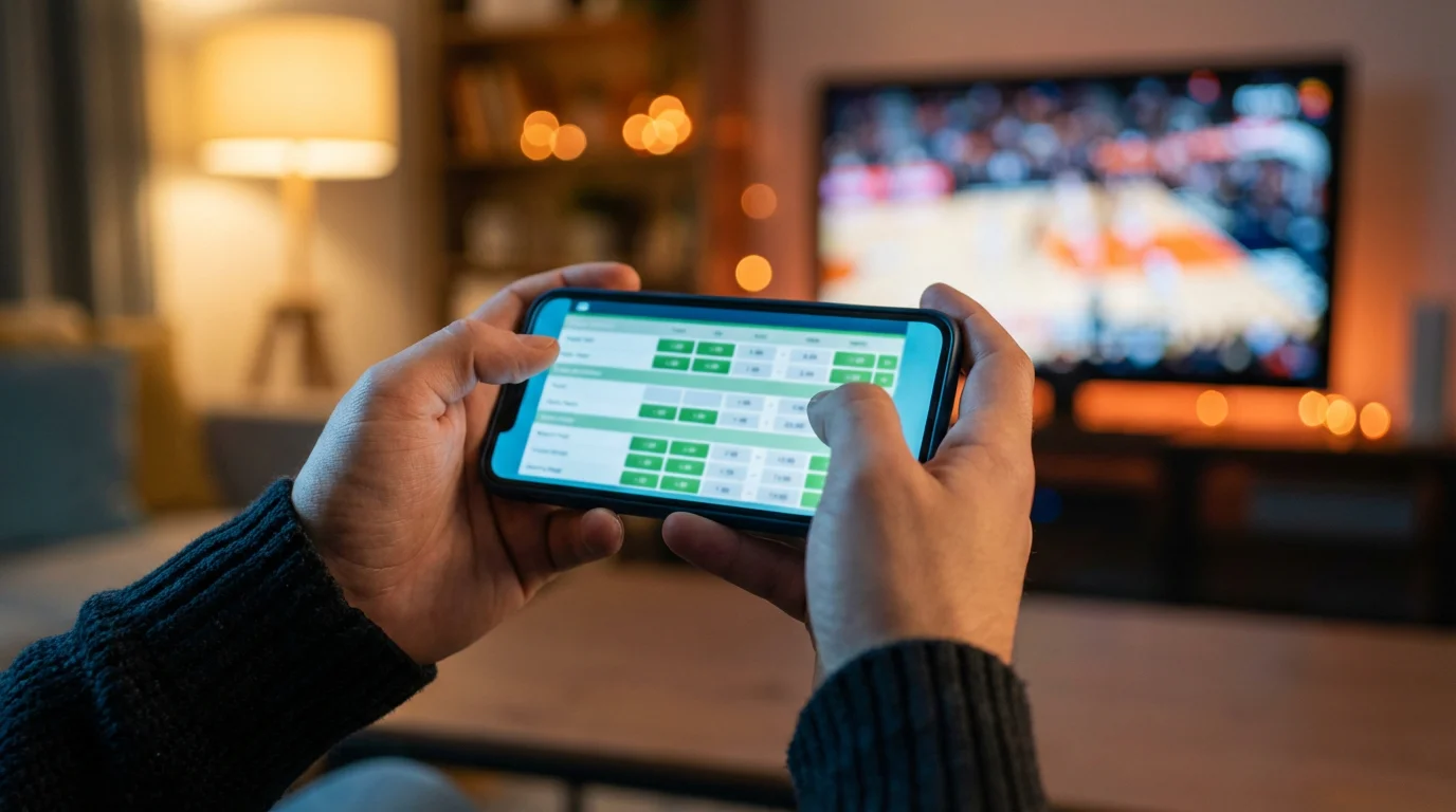 Cuotas de baloncesto: primer plano de una pantalla mostrando líneas de apuestas de un partido