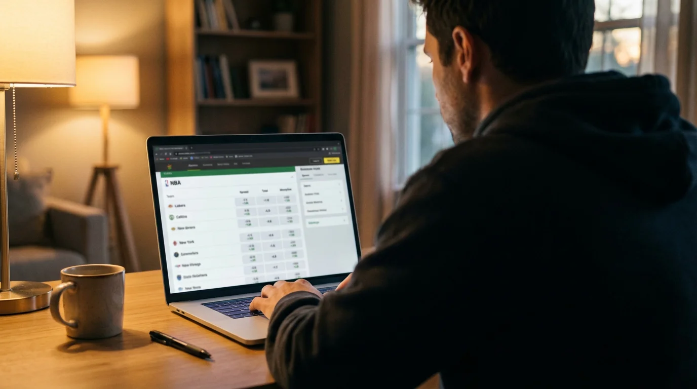 Pantalla de ordenador mostrando la interfaz de un operador de apuestas con mercados de baloncesto abiertos